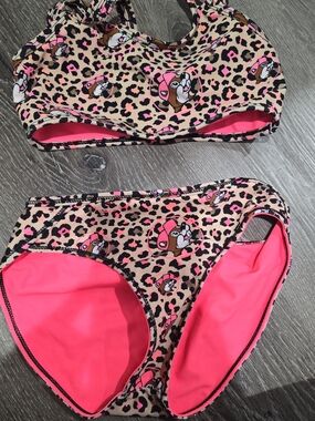 Kids Pink Leopard Print Two-Piece Swim Set